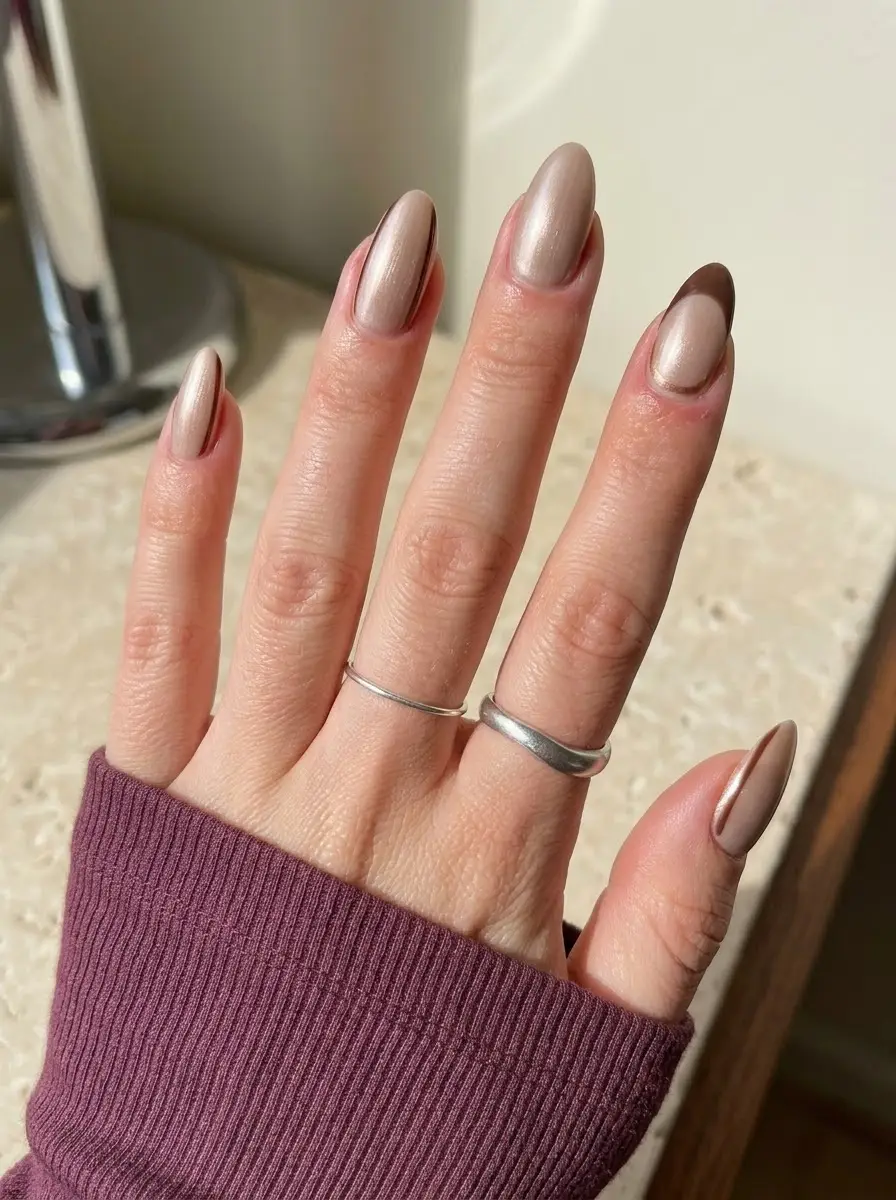 Champagne Chrome Thanksgiving Nails