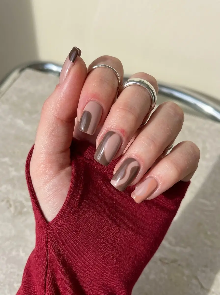 Mocha Swirl Thanksgiving Nails