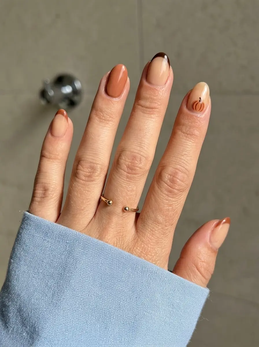 Minimal Pumpkin Thanksgiving Nails