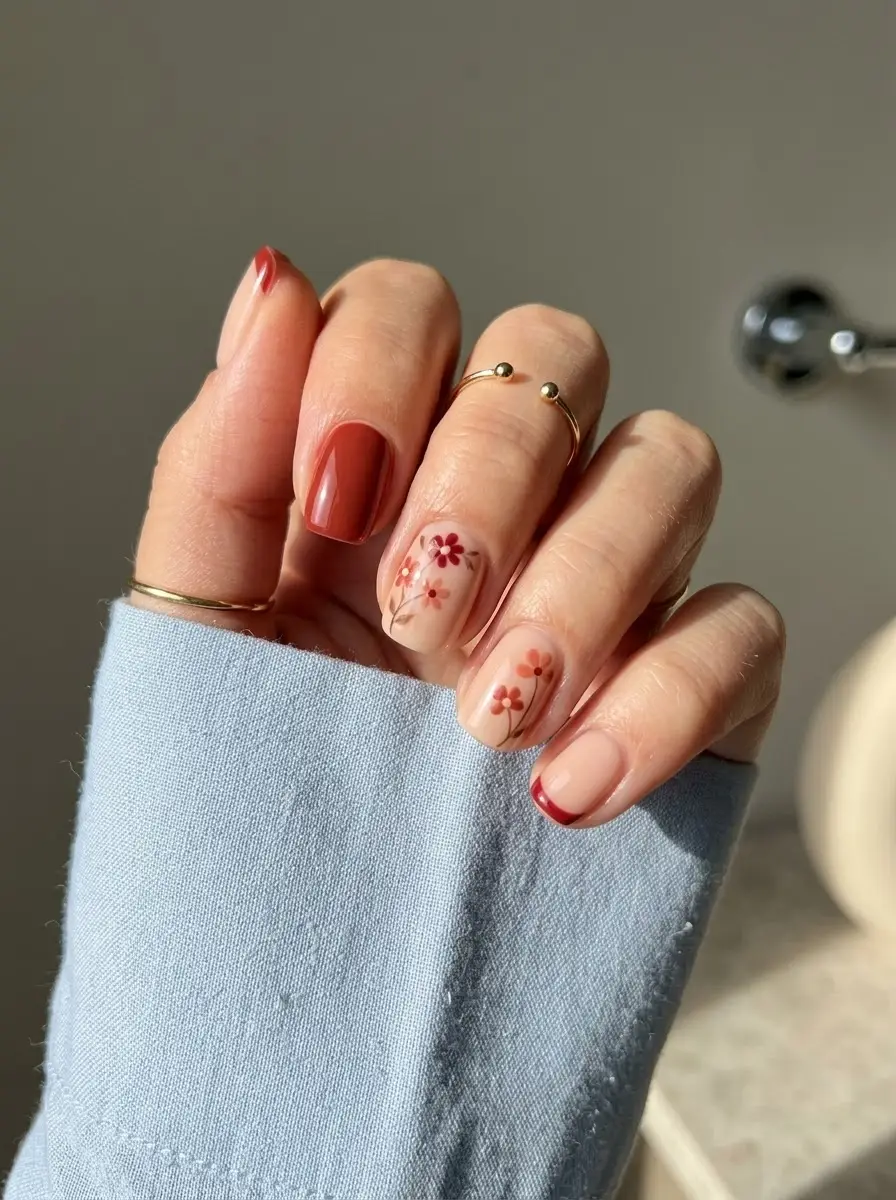 Rust Floral Thanksgiving Nails