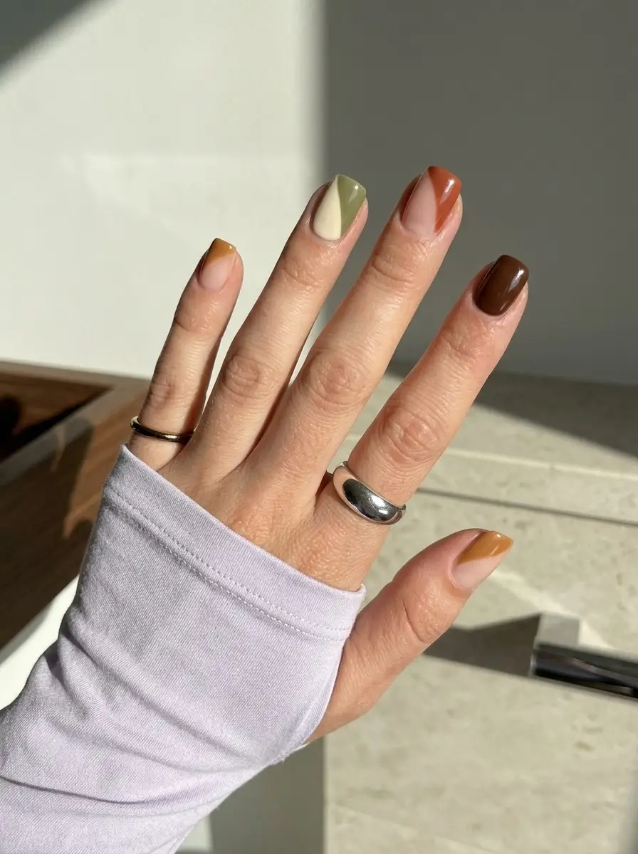 Earthy Color-Block Thanksgiving Nails