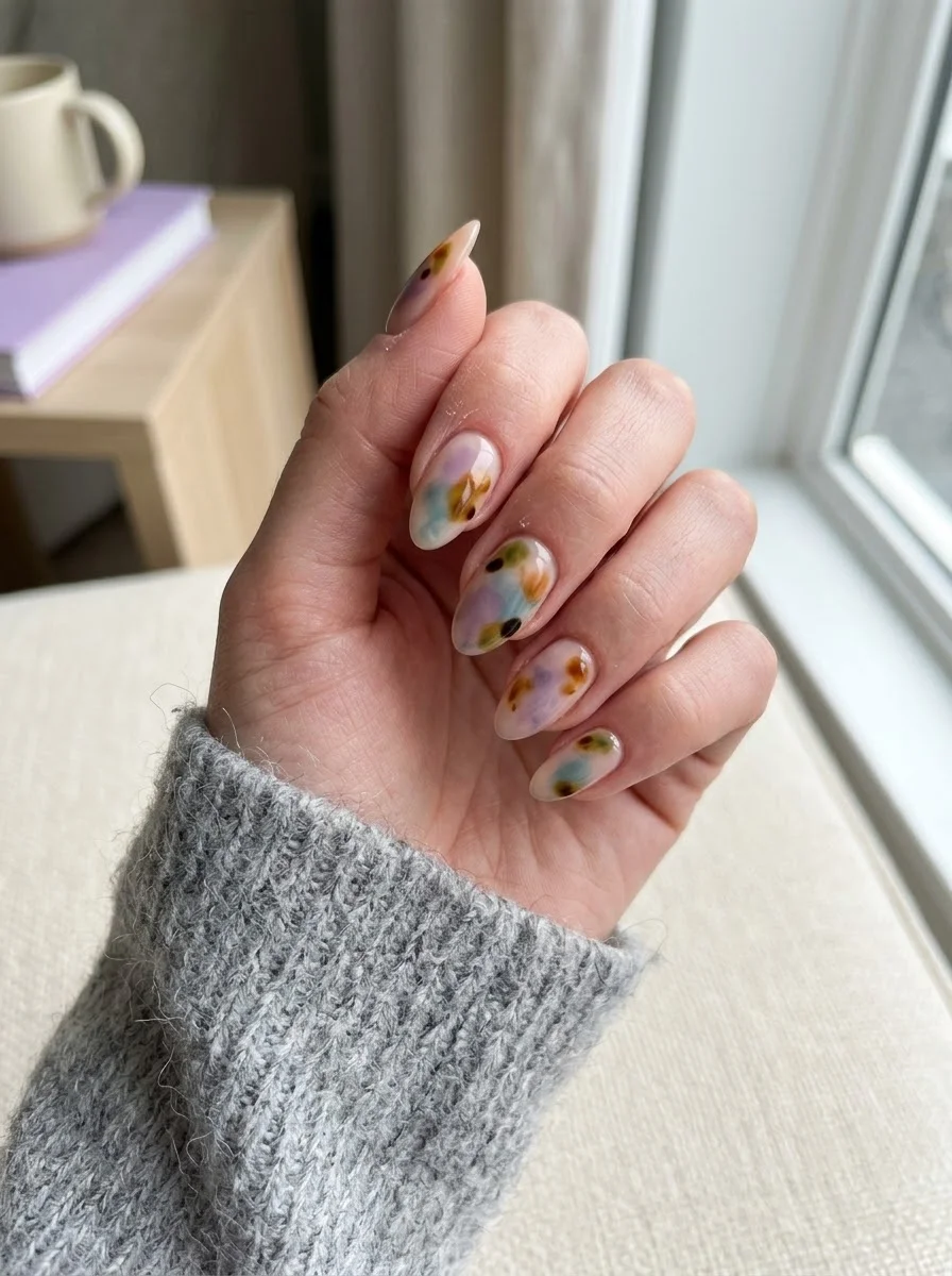 Pastel Blended Tortoiseshell Nails - Soft Pastel Tortoiseshell With a Milky Finish