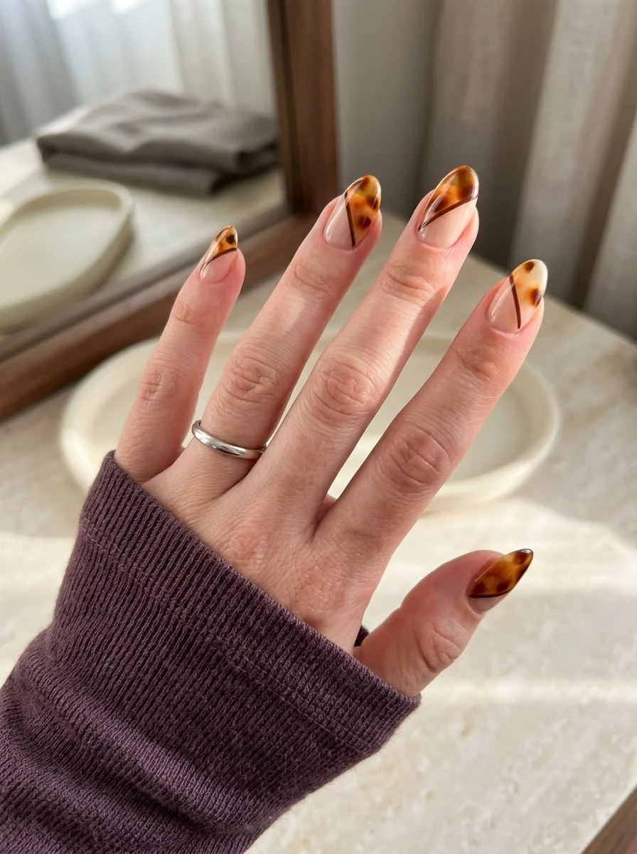 Sculpted Tortoiseshell French Tips - Curved Tortoiseshell French Tip Nails