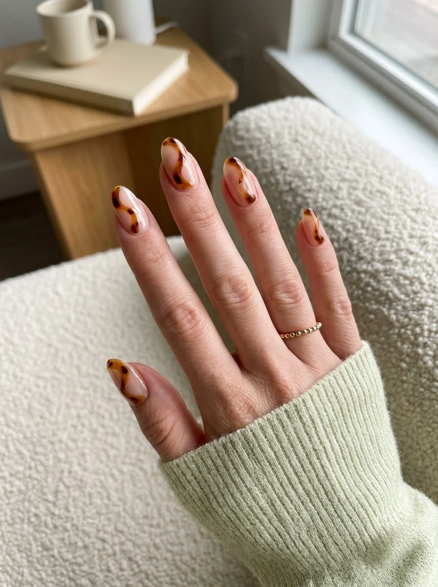 Minimal Tortoiseshell French Nails - Sheer Nude Nails With Tortoiseshell Curved Tips