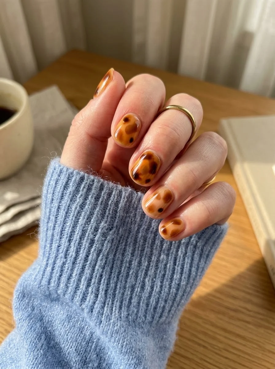 Classic Honey Tortoiseshell Nails - Glossy Amber and Brown Tortoiseshell Nails
