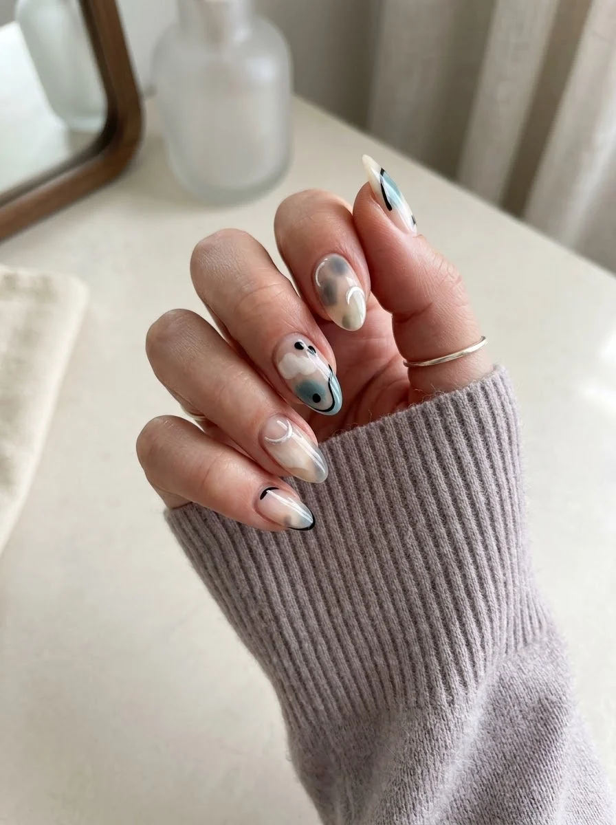 Minimal Abstract Tortoiseshell Nails - Soft Neutral Abstract Nails With Tortoiseshell Touches