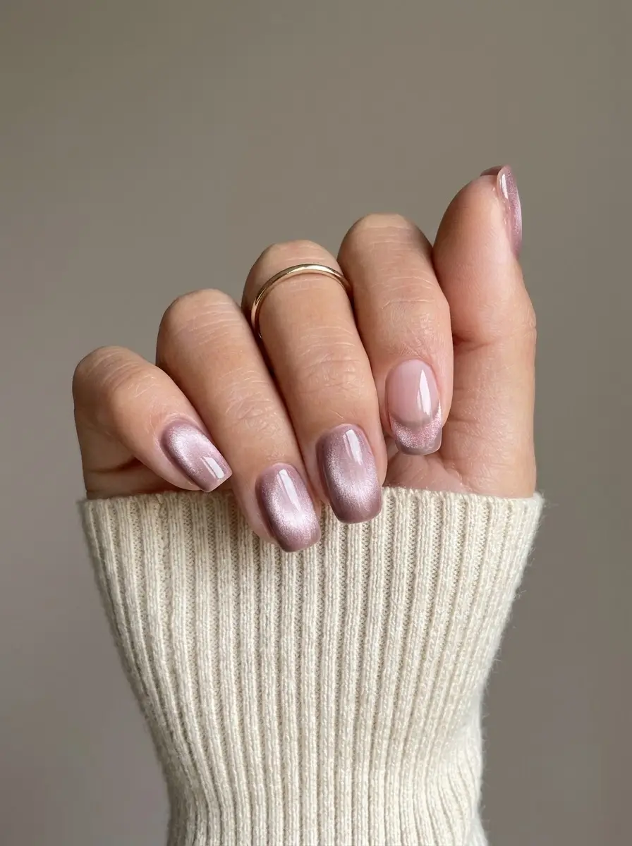 Blush Pink Velvet Nails With French Accent