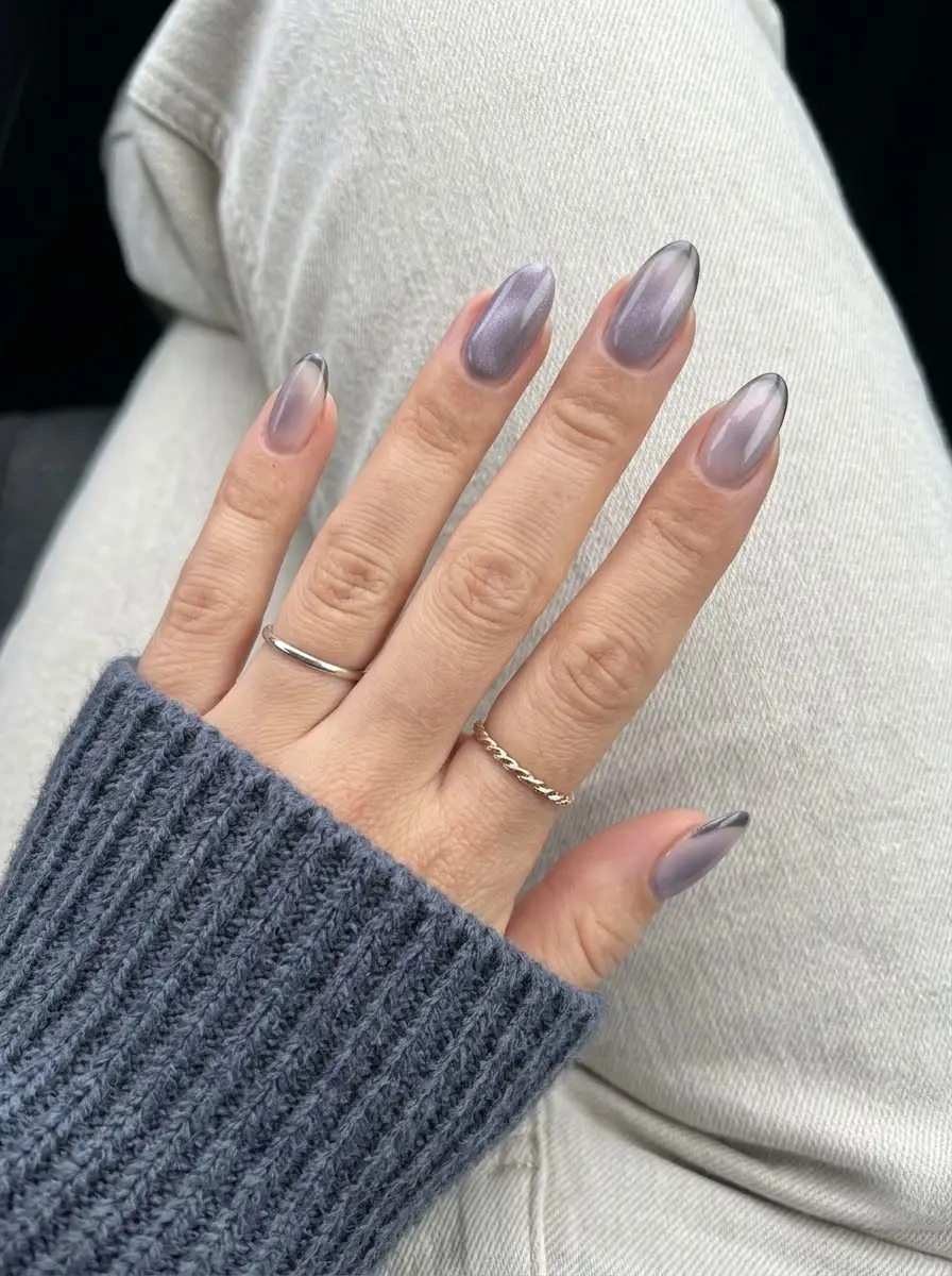 Smoky Grey Velvet French Nails