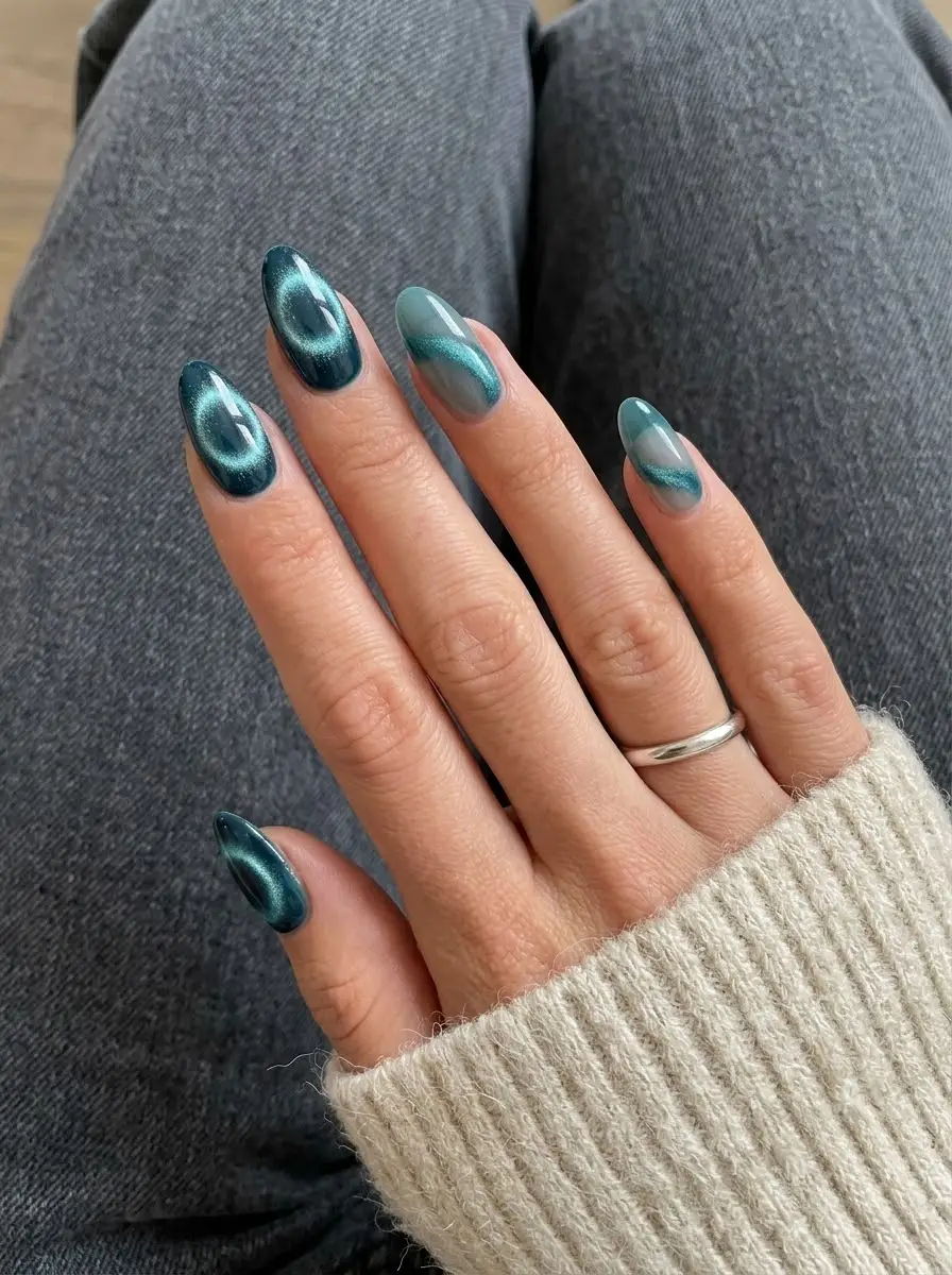 Teal Velvet Ombre Nails