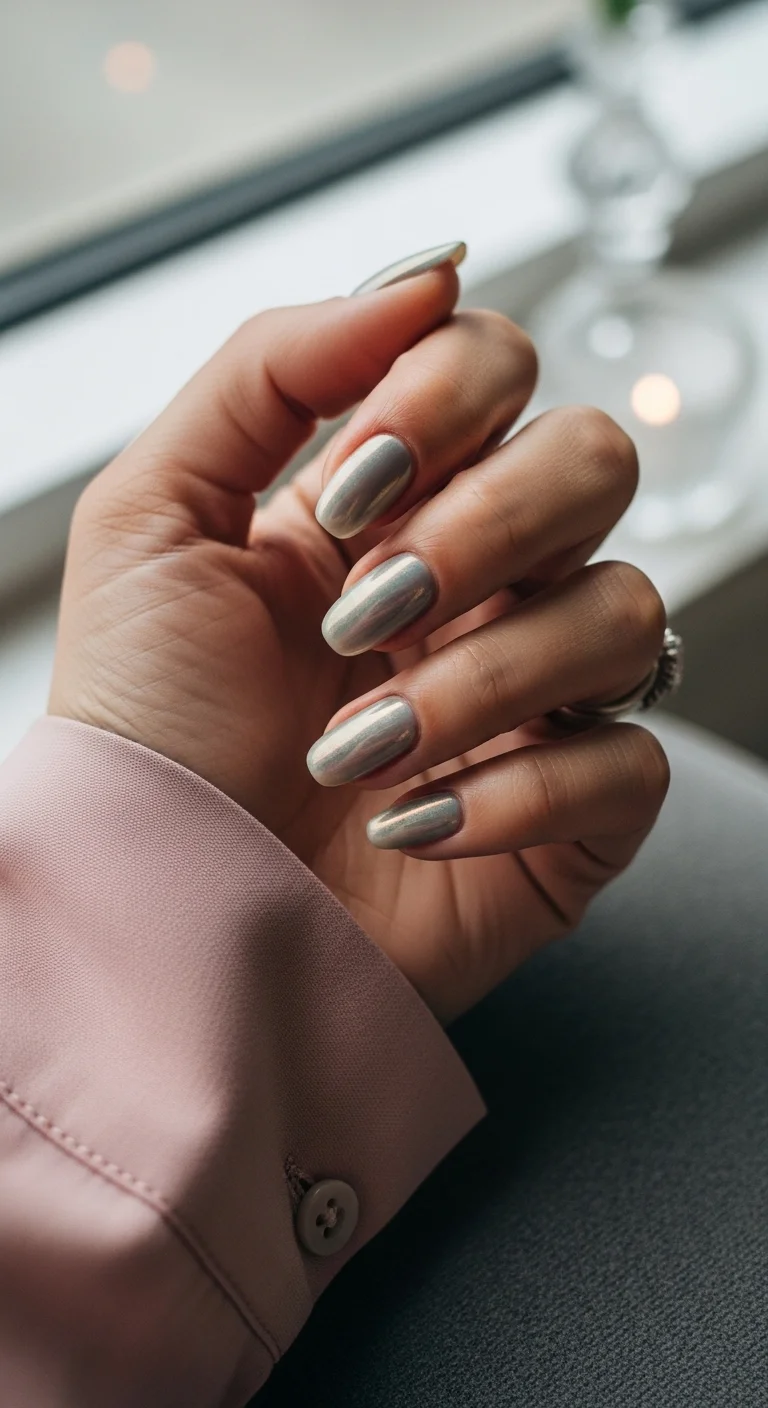 Full silver mirror chrome nails.