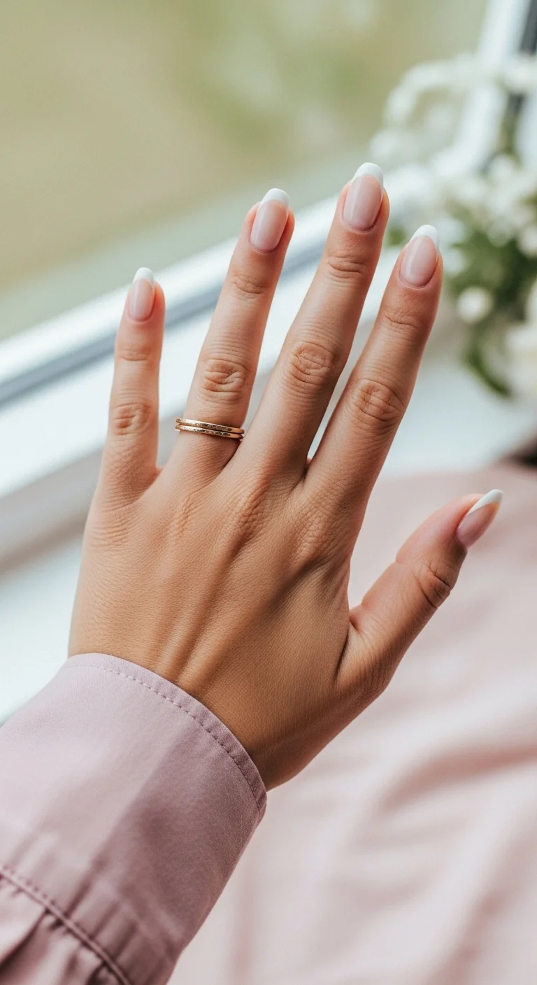 Ultra-clean, thin classic white French manicure.